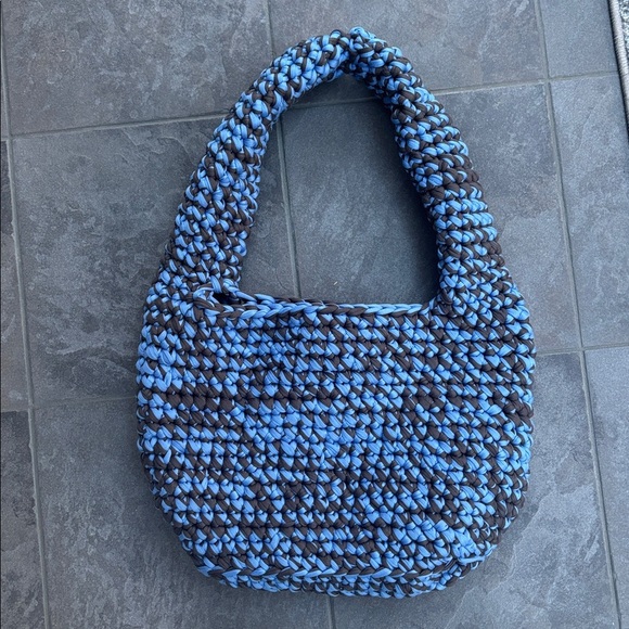 Blue and Dark Grey Handmade Crochet Women's Bag - Picture 2 of 9
